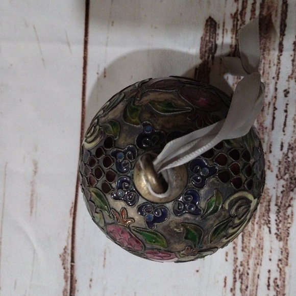 Vintage Cloisonne Pewter and Enamel Fruit Motif Ball/Sphere Ornament - Picture 8 of 11